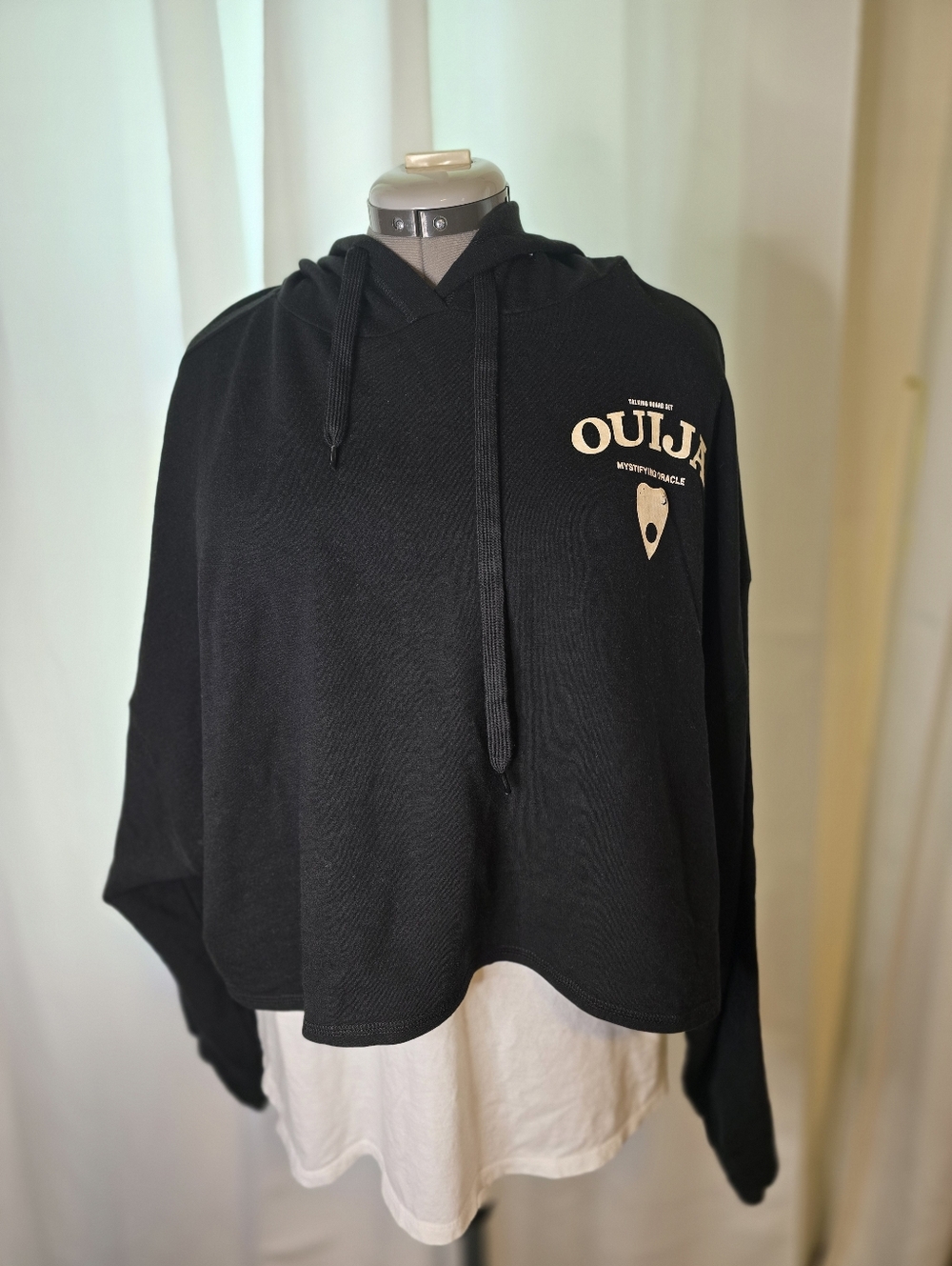 Ouija Black Graphic Hooded Crop Sweatshirt
